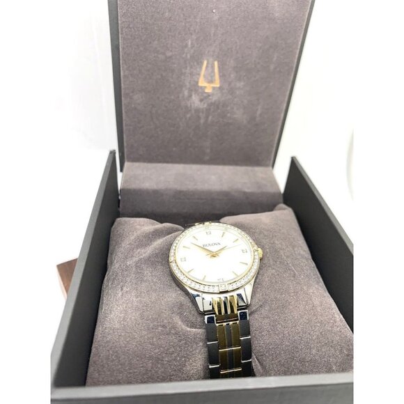 Bulova Women's Watch 98L273 Mother of Pearl Dial Two Tone Steel Gemmed 32mm - Picture 3 of 14